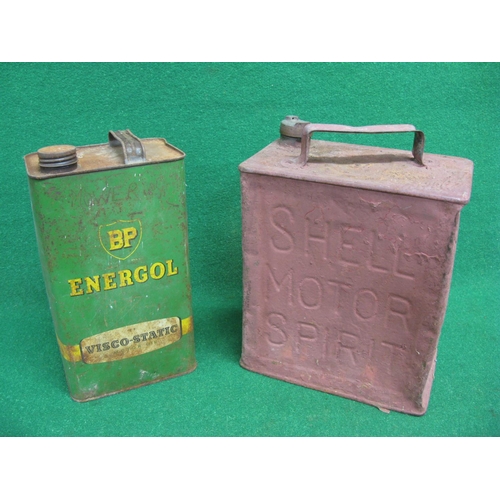 6 - Two gallon Shell Motor Spirit can with Shell cap together with a BP Energol Visco-Static Motor Oil c... 