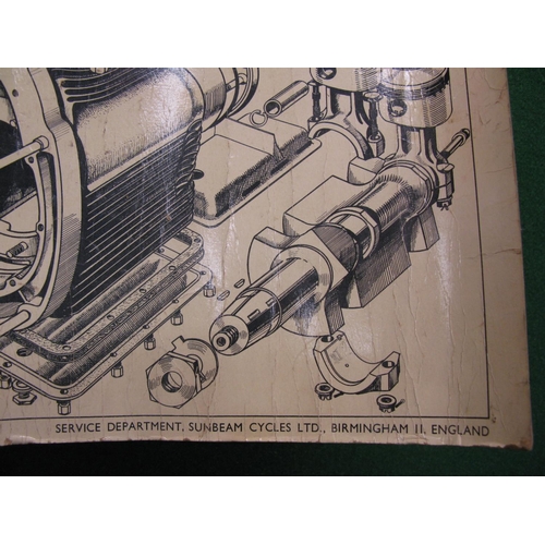 74 - Two waxed card exploded diagrams of a Sunbeam S7 engine and S7 and S8 gearbox from the Sunbeam Cycle... 