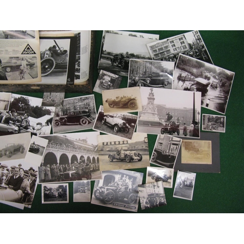 82 - Box file of motoring ephemera and black & white photographs and prints with a veteran/vintage car em... 