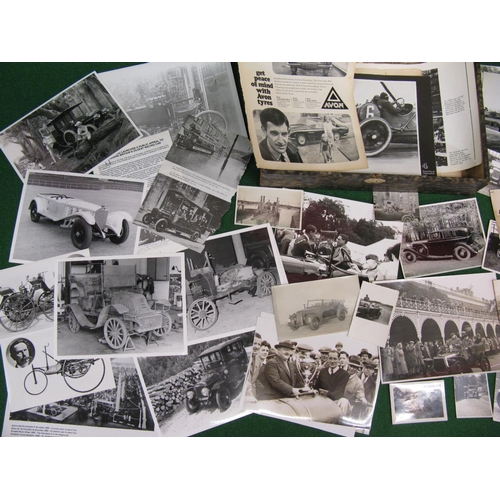 82 - Box file of motoring ephemera and black & white photographs and prints with a veteran/vintage car em... 