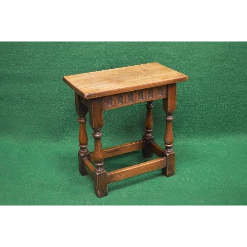 103 - 20th century oak joint style stool having rectangular top and supported on block and turned stretche... 