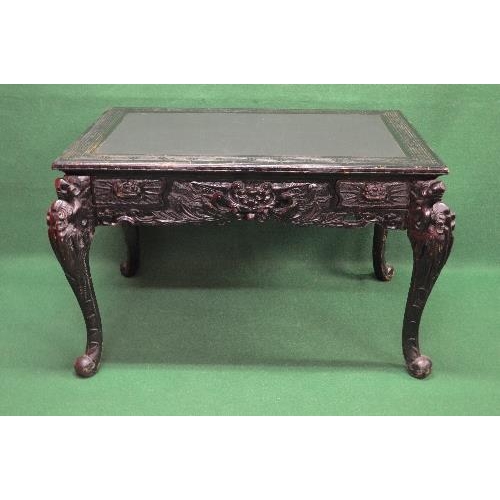 104 - Oriental style painted centre table the top having slate insert surmounted by a Greek Key style bord... 