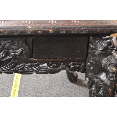 104 - Oriental style painted centre table the top having slate insert surmounted by a Greek Key style bord... 