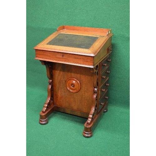 115 - Victorian mahogany Davenport desk the top having 3/4 raised gallery and leather insert opening to re... 