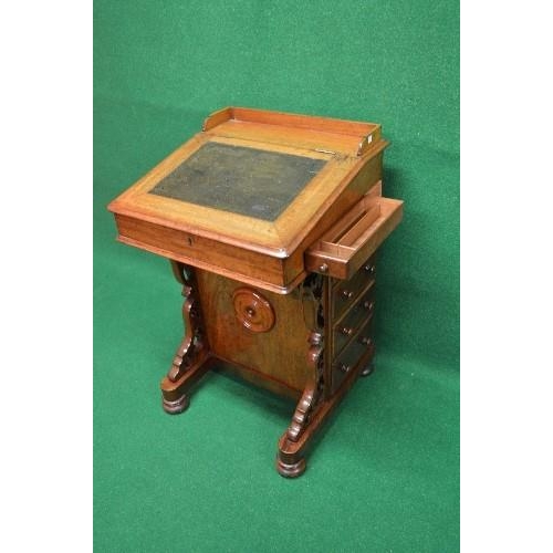 115 - Victorian mahogany Davenport desk the top having 3/4 raised gallery and leather insert opening to re... 