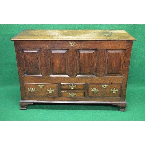 118 - 19th century oak mule chest the top lifting to reveal left hand candle box with drawer and storage s... 