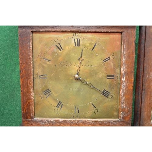 217 - Polhill & Newman, Lewes, oak cased grandfather clock having brass face with black Roman Numerals and... 