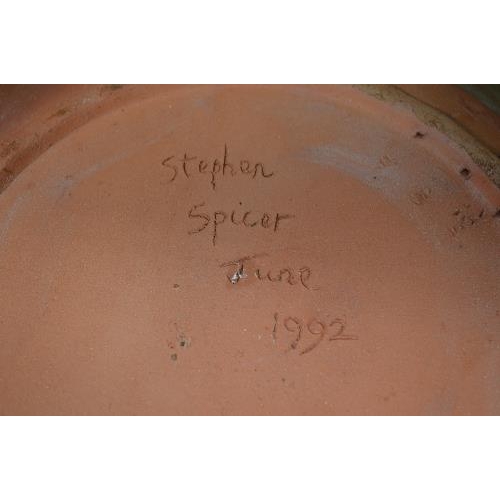 233 - Green glazed pottery wall charger inscribed on verso Stephen Spicer June 1992 - 16.75