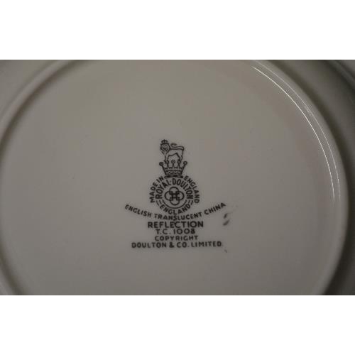 251 - Large quantity of Royal Doulton Reflection TC1008 tea and dinnerware having decoration of white leav... 