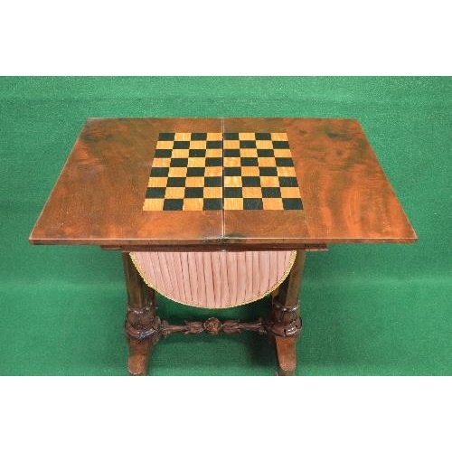 26 - 19th century mahogany work/games table the top opening to reveal chess board over single drawer and ... 