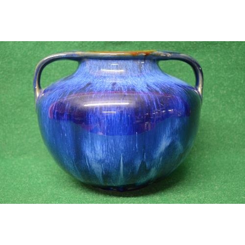 278 - 1925 Art Deco Bourne Denby twin handled vase in electric blue drip glaze, signed on base Denbyware -... 