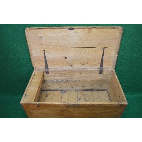 28 - 19th century pine mule chest the top lifting to reveal left hand candle box and storage space over t... 