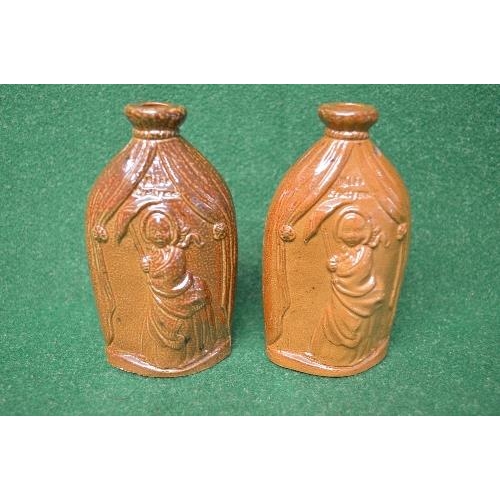 340 - Pair of unmarked possibly Doulton & Watts salt glazed stoneware flasks having raised decoration - 5.... 