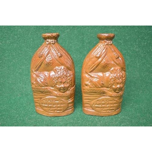 340 - Pair of unmarked possibly Doulton & Watts salt glazed stoneware flasks having raised decoration - 5.... 