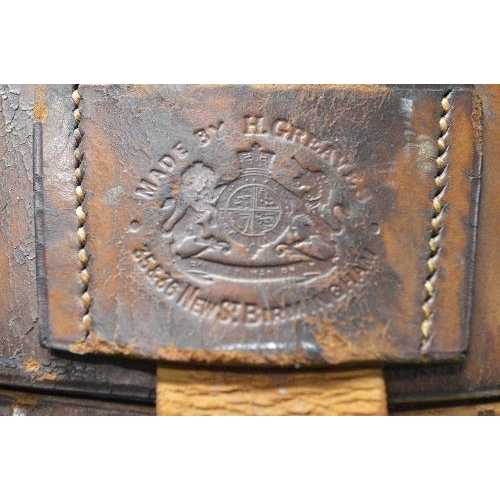 372 - H Greaves, 35 & 36 New Street, Birmingham leather hat box having top carrying handle with brass catc... 