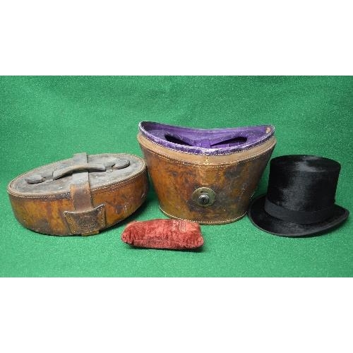 372 - H Greaves, 35 & 36 New Street, Birmingham leather hat box having top carrying handle with brass catc... 