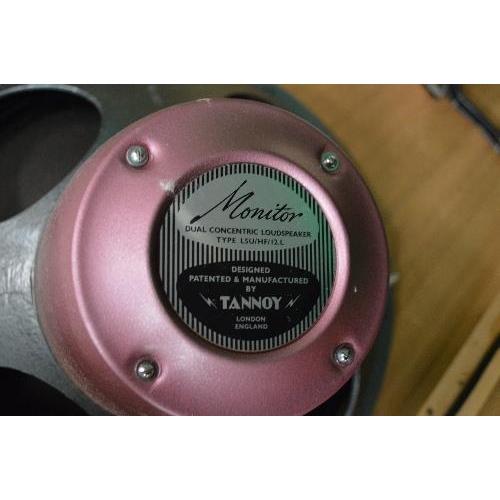 377 - Two vintage Tannoy floor standing speakers type LSU-HF-12.L the speakers having red backs, the cases... 