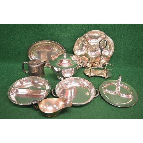 389A - Quantity of Strick Line silver plate to comprise: circular lidded tureen, quantity of serving dishes... 