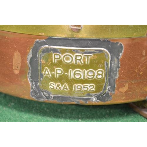 395 - Copper and brass ships port lamp having later electrical fitting added and having top carrying handl... 