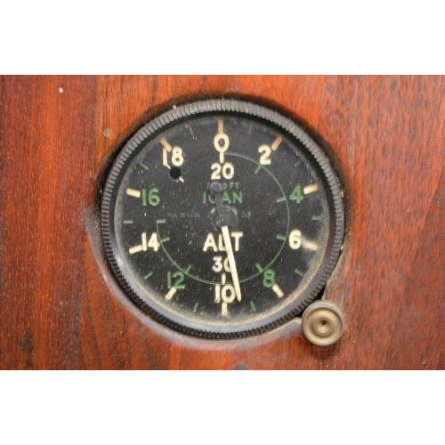 397 - Mahogany propeller blade being set with a World War II Mk XV1A altitude meter and bearing War Depart... 