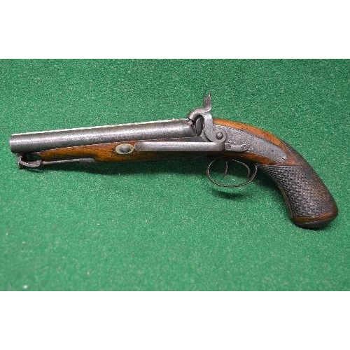 418 - John Blissett double barreled percussion pistol having decorative engraving to trigger guard and loc... 