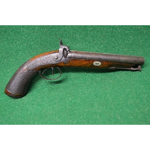 418 - John Blissett double barreled percussion pistol having decorative engraving to trigger guard and loc... 