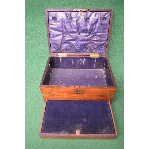 437 - 19th century mahogany travel box having brass cap corners and military style top carrying handle the... 