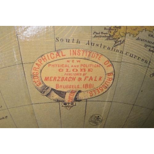 438 - Late 20th century New Physical & Political Globe published by Merzbach & Falk, Brussels, the coloure... 