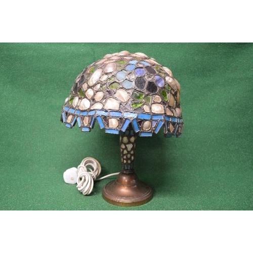 439 - Unusual Tiffany style table lamp the shade being constructed of mosaic glass pieces and Mother of Pe... 