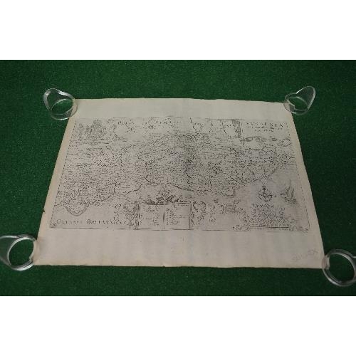 464 - Black and white engraved Sussex map having British Crest to upper left corner and centre fold - over... 