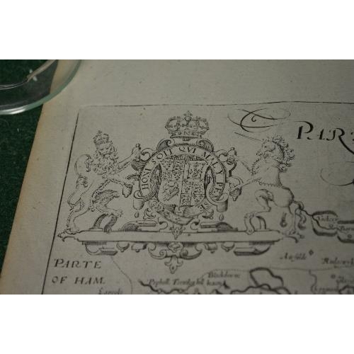 464 - Black and white engraved Sussex map having British Crest to upper left corner and centre fold - over... 