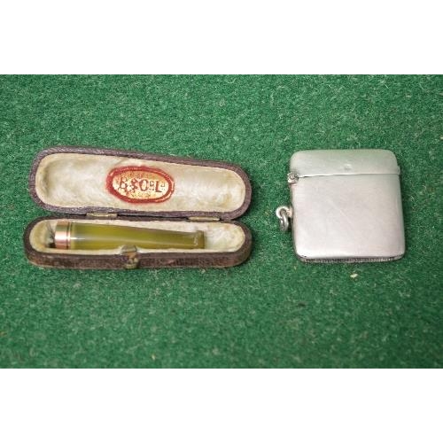 497 - Silver vesta case together with a cased cheroot having 9ct gold mount