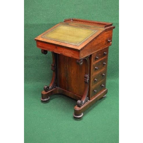 66 - 19th century rosewood Davenport desk having 3/4 raised gallery and green leather insert with gilt to... 