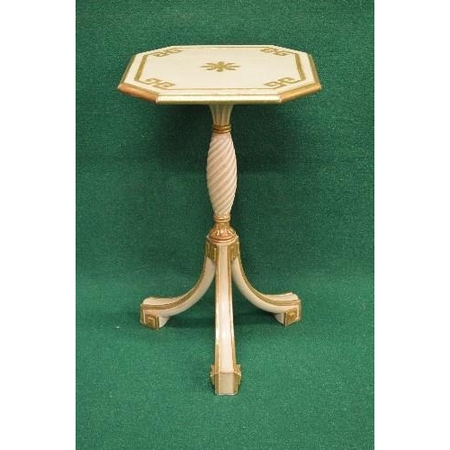 70 - 20th century Italian cream and gilt painted occasional table having square top with cut corners supp... 