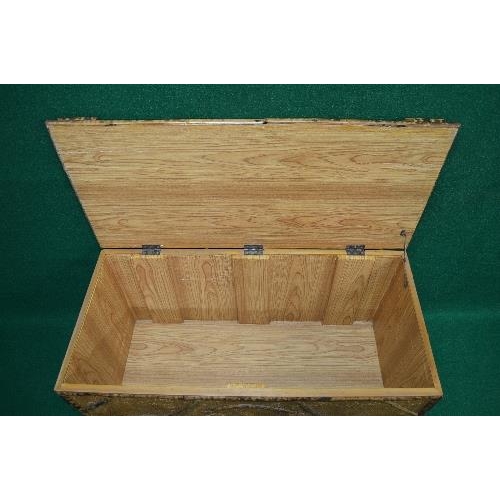 82 - Bamboo covered pine box the top lifting to reveal storage space and having metal side carrying handl... 