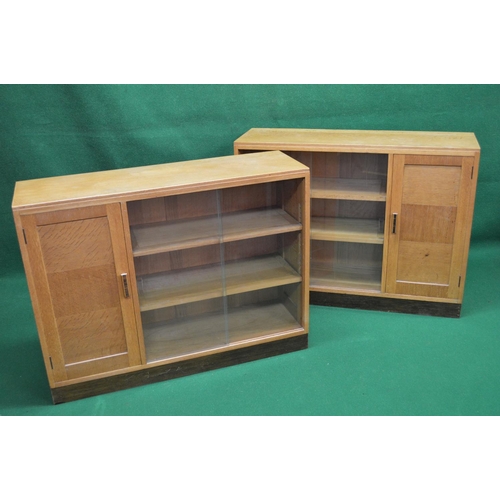 117 - Pair of oak Art Deco style bookcases each having single panelled door opening to reveal single fixed... 