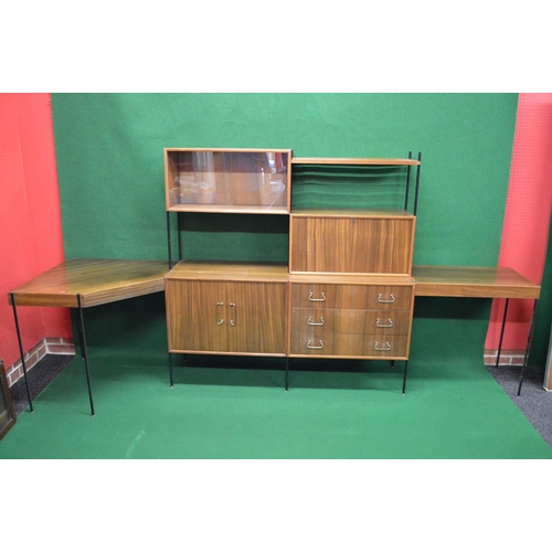 118 - Vanson mid century walnut modular unit incorporating corner table, bank of three drawers, fall front... 