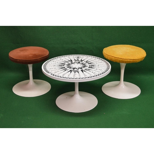 119 - Mid century circular coffee table having white formica top decorated with a black compass design - 2... 