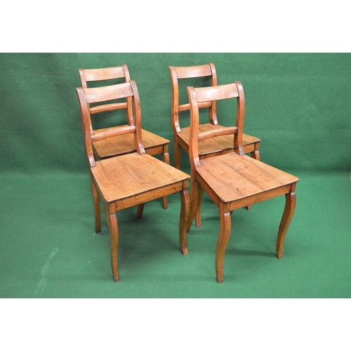 19 - Set of four 19th century bar back chairs having solid seats, standing on cabriole style moulded legs