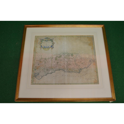 193 - Robert Morden hand coloured map of Sussex covering Hastings, Lewes, Bramber and Chichester with cent... 