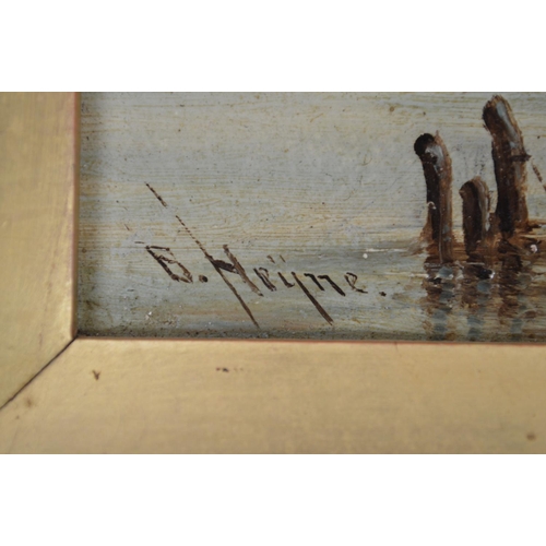 214 - B Heyne, late 19th century pair of oil on boards of fishing boats, signed bottom left and bottom rig... 