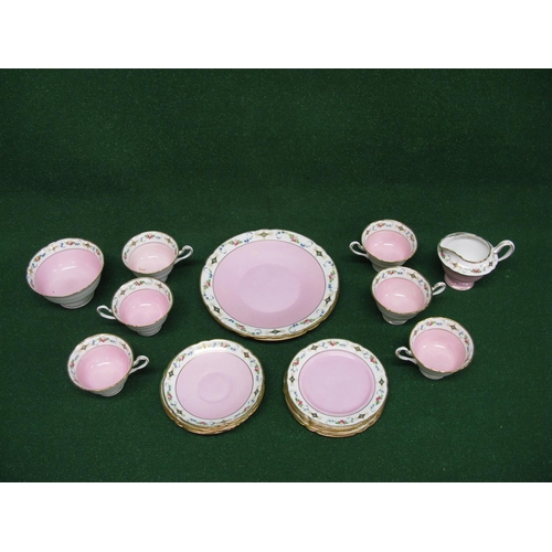 253 - Shelley tea set having pink ground with white border decorated with gilt and floral pattern to compr... 