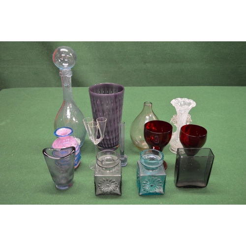 295 - Quantity of glassware to include: 1950's Ronald Stennett-Wilson caraf having dimpled sides, purple g... 