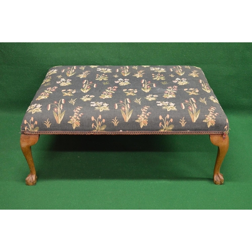 3 - Large 20th century foot stool having over stuffed seat with floral upholstery, standing on four cabr... 