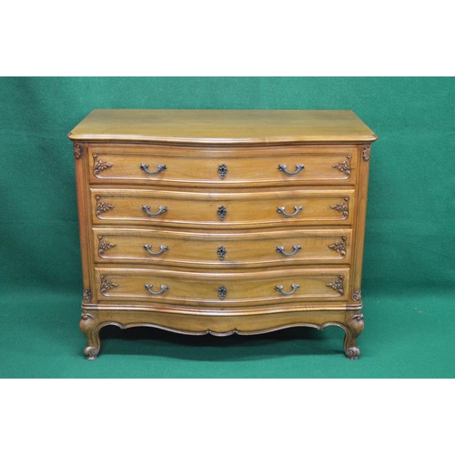 31 - 20th century walnut bow fronted chest of four long graduated drawers, standing on cabriole legs with... 