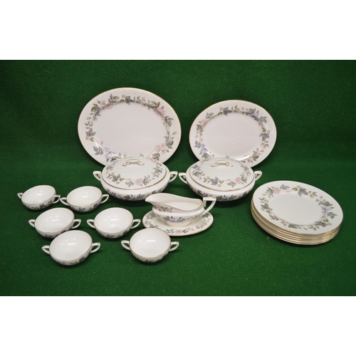 312 - Royal Worcester June Garland pattern tea, coffee and dinner service having a white ground with flora... 