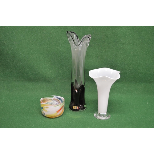 313 - Three pieces of Art glass to comprise: white Orrefors vase with fluted top - 10.75