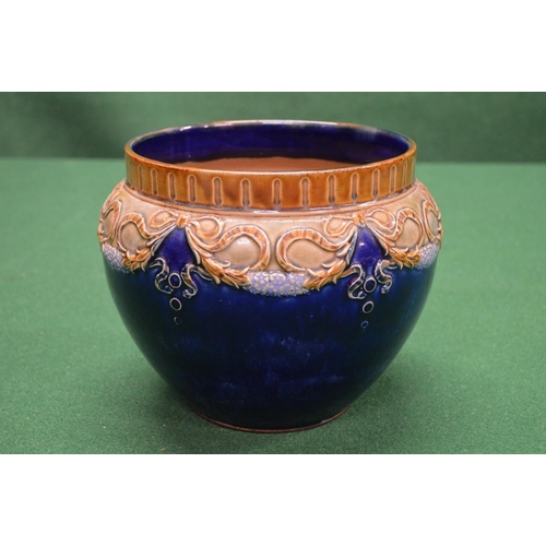 315 - Royal Doulton jardiniere having a blue ground with raised decoration of swags and bowls - 7.25