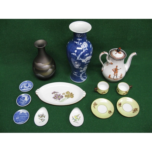 320 - Group of ceramics to include: Oriental blue glazed vase, Royal Copenhagen teapot having decoration o... 