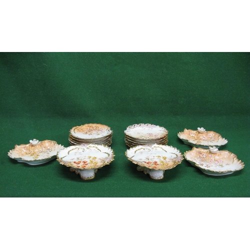 323 - M Redon Limoges dessert service having floral decoration with gilt borders to comprise: twelve plate... 